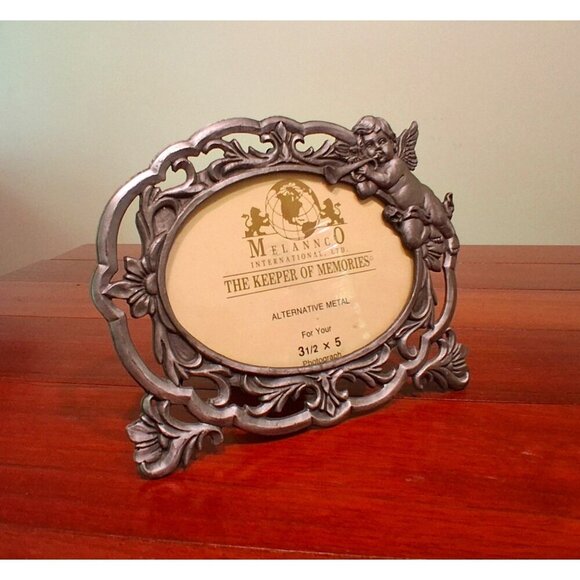 Frame Photo Picture Silver Metal Pewter Cherubs Art Nouveau Cottage Core - Picture 1 of 6